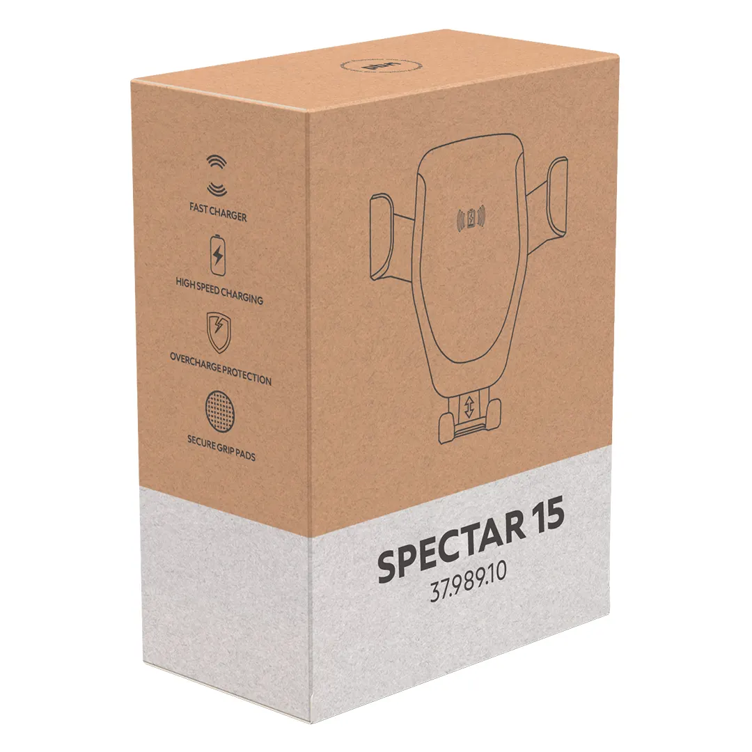 SPECTAR 15, držač i bežični punjač mobilnih telefona za automobil, 15w, crni