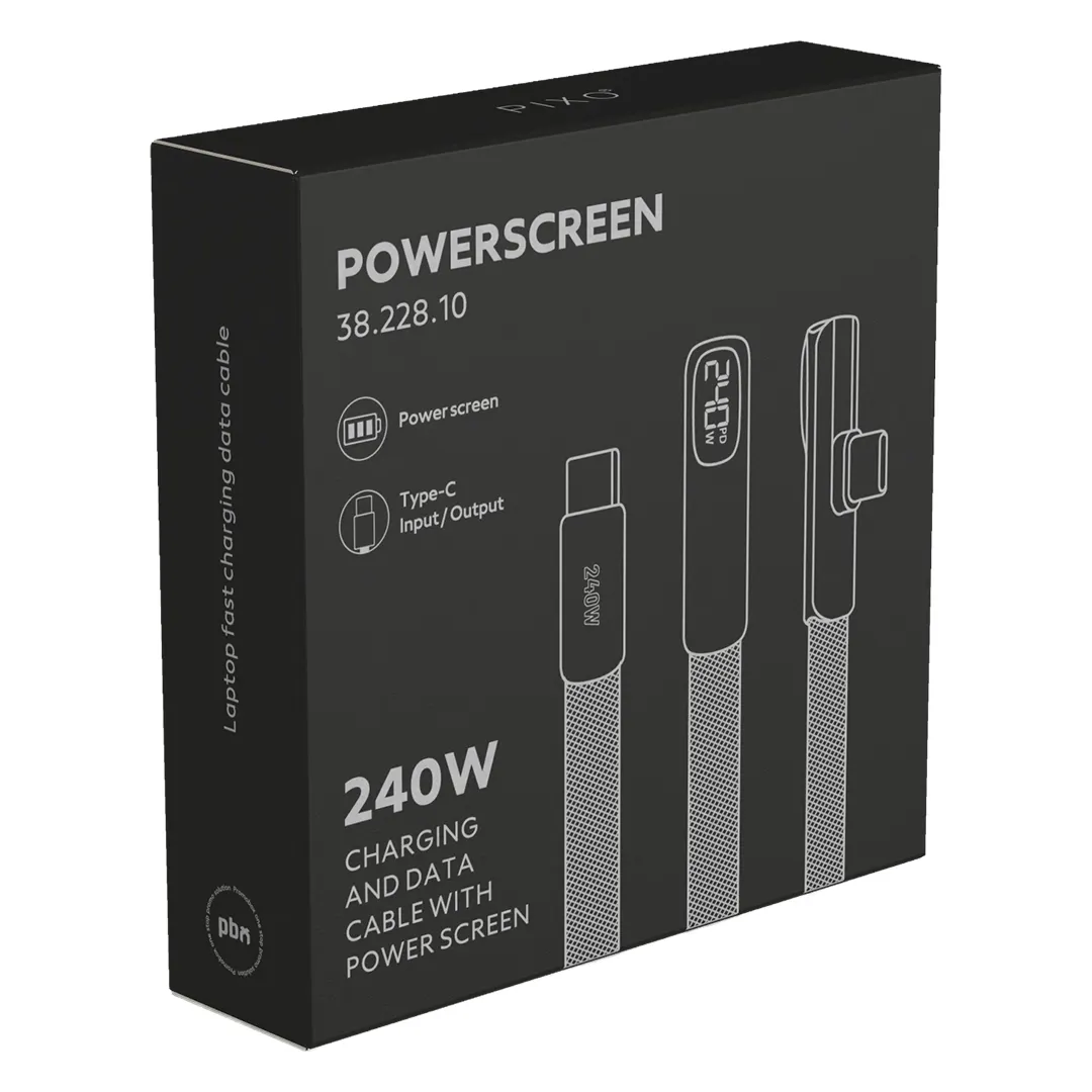 POWERSCREEN, type-c kabl za punjenje i prenos podataka, 240w, crni