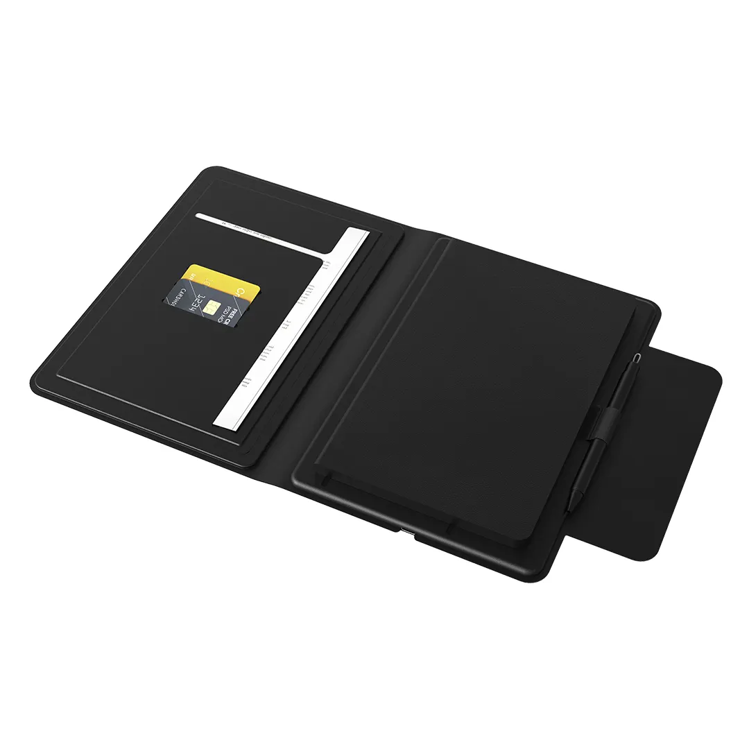 GLOBAL 2IN1, portfolio sa notesom a5, pomoćnom baterijom 5.000 mah, bežičnim punjačem za dva uređaja i magnetom, u poklon kutiji, crni