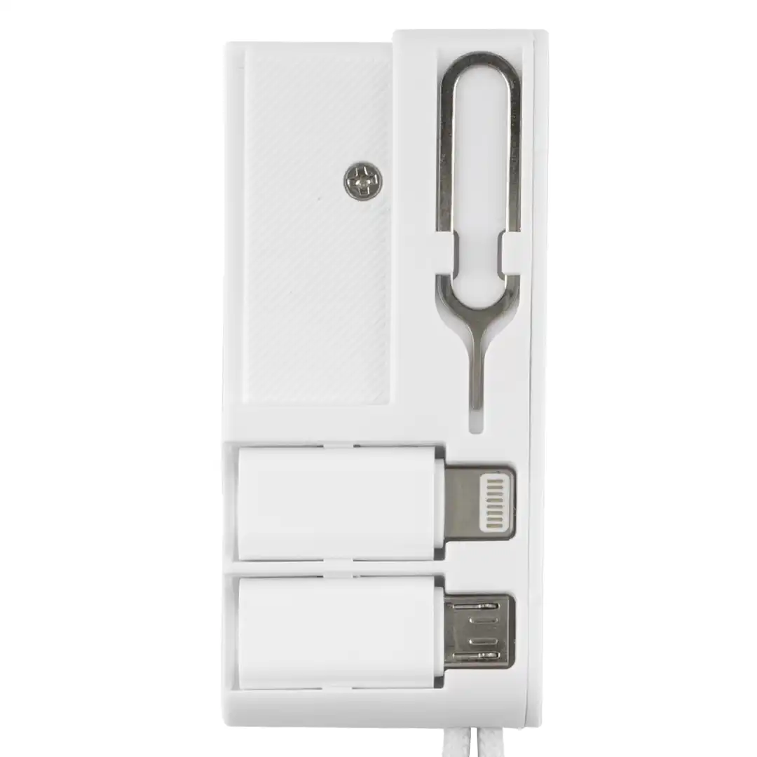 CRUX, plastična kutijica sa usb kablom, adapterima i držačem za mobilne uređaje, 8/1, bela