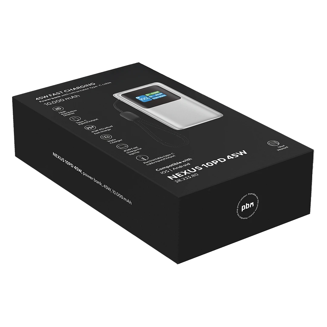NEXUS 10PD 45W, pomoćna baterija, 10.000 mah, 45 w, srebrni