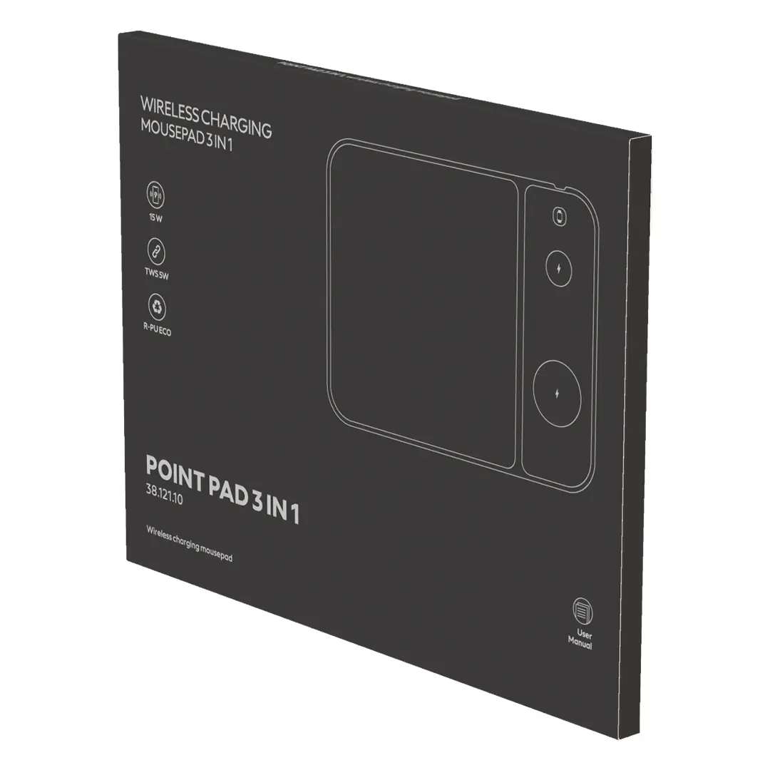 POINT PAD 3IN1, podloga za kompjuterskog miša i bežični punjač 15w, sa magnetom, crna