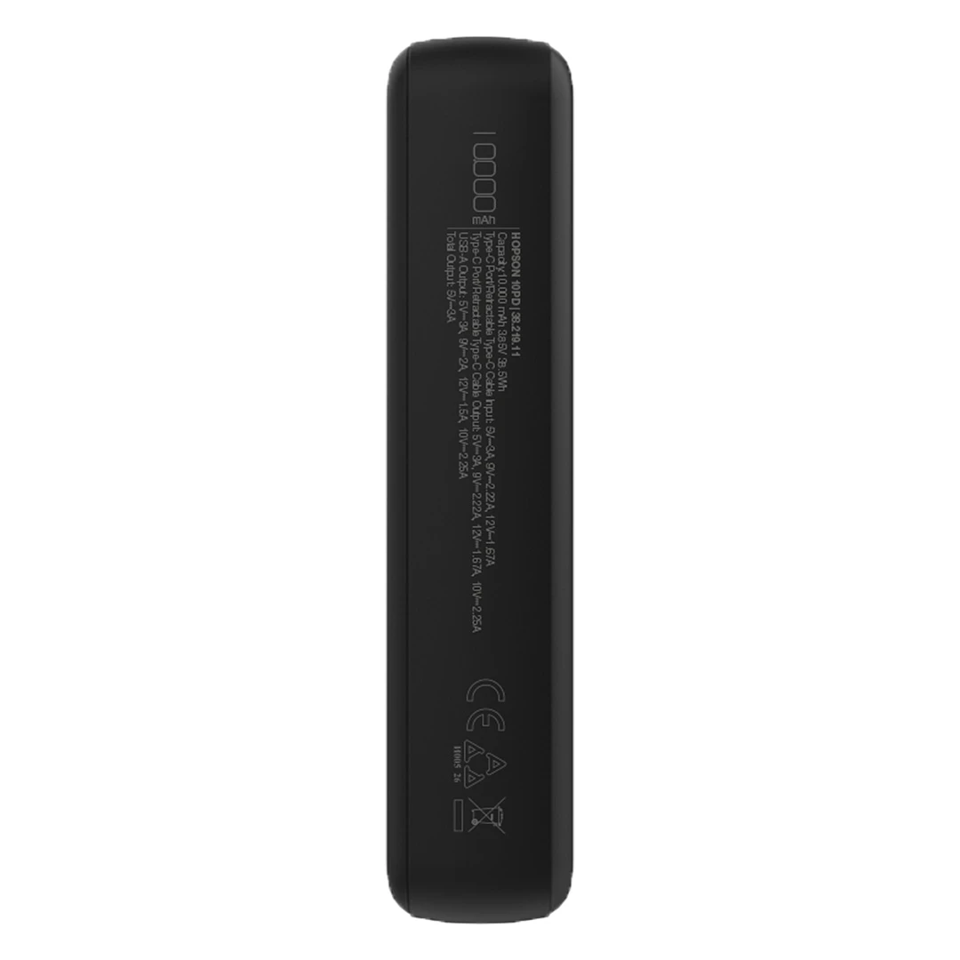 HOPSON 10PD, pomoćna baterija, 10.000 mah, sa kablom na izvlačenje, tamno siva