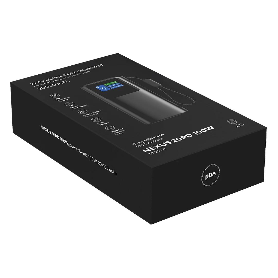 NEXUS 20PD 100W, pomoćna baterija, 20.000 mah, 100 w, tamno sivi