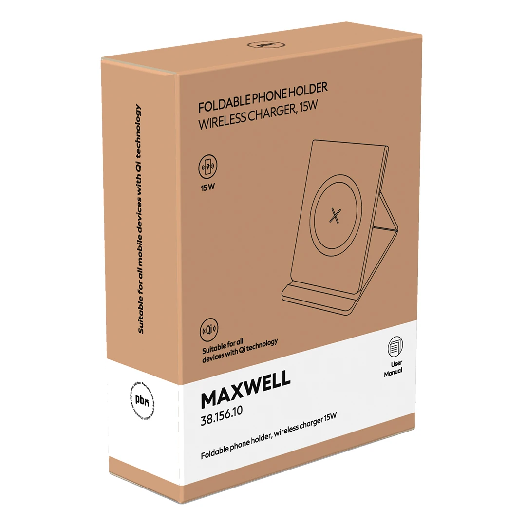 MAXWELL, sklopivi držač za telefon i bežični punjač, 15w, sa magnetom, crni