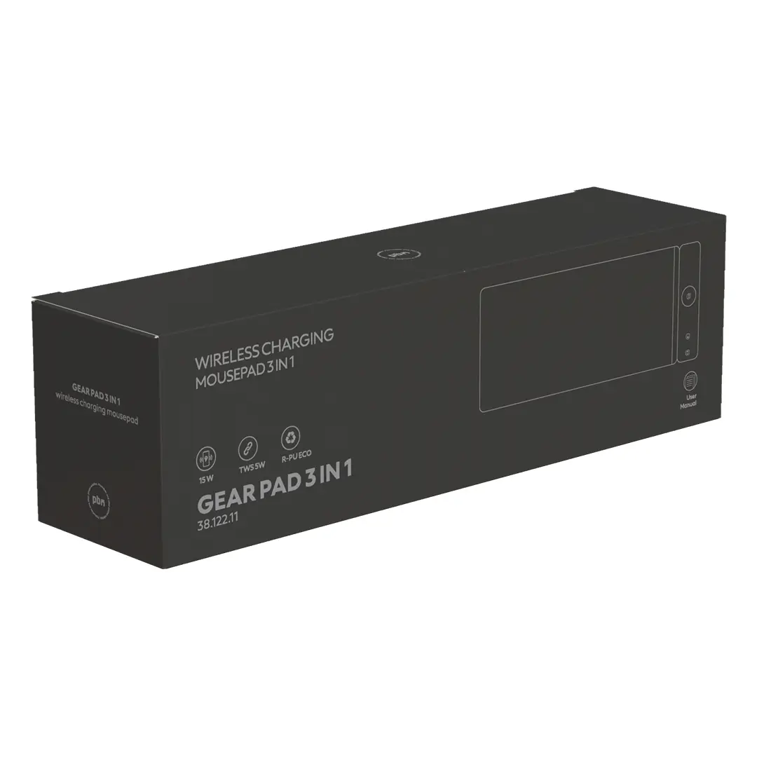 GEAR PAD 3IN1, podloga za kompjuterskog miša i bežični punjač 15w, sa magnetom, tamno siva