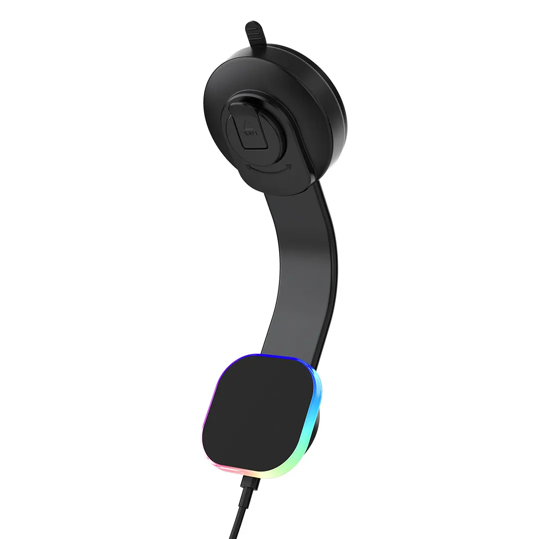 HOOK, držač i bežični punjač mobilnih telefona za automobil, 15w, sa magnetom i rgb svetlom, crni